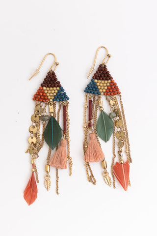 Boho Dreams Beads & Feathers Cascade Earrings