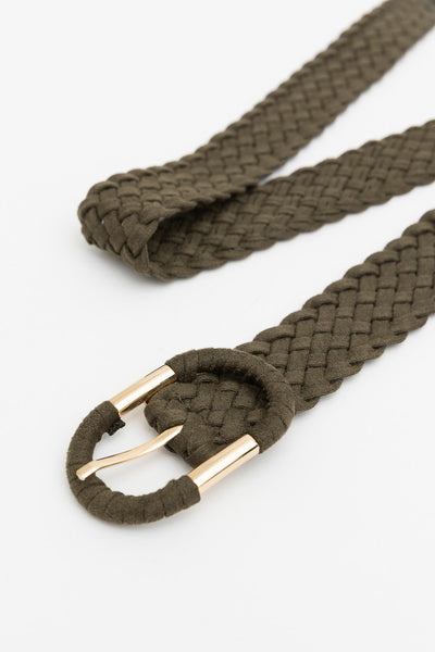 Braided Suede Accent Oval Buckle Belt