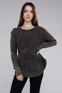 Washed Baby Waffle Long Sleeve Top (4 colors)