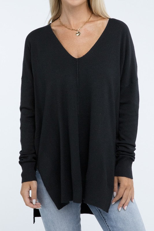 Hi-Low Hem Front Seam Sweater (5 colors)