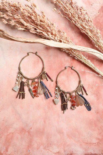 Carnelian & Jade Fringe Hoop Earrings Jewelry