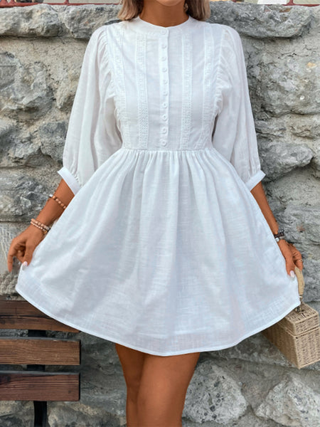 Three-Quarter Sleeve White Dress