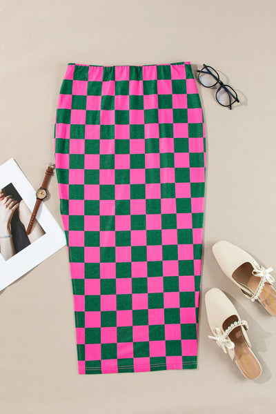 Split Checkered Midi Skirt (2 colors)