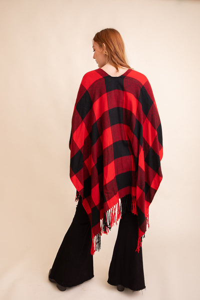 Classic Buffalo Check Tassel Poncho Ponchos