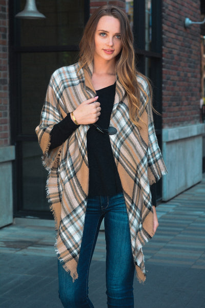 Classic Flannel Toggle Poncho Ponchos