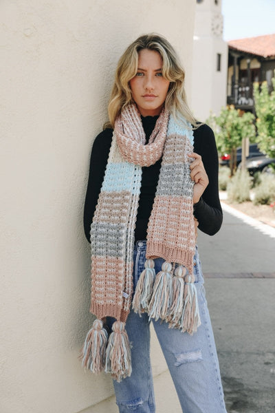 Colorblock Contrast Knit Scarf Scarves Pink
