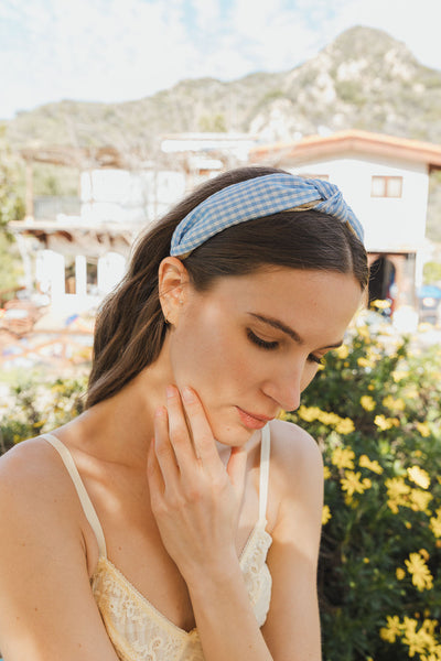 Cutesy Gingham Woven Knot Headband Hats & Hair Powder Blue