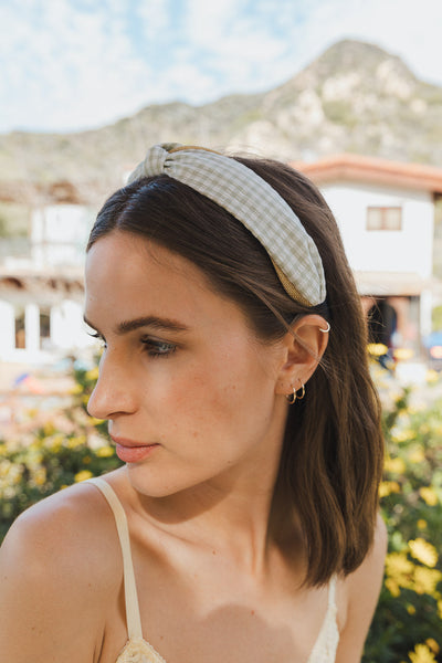 Cutesy Gingham Woven Knot Headband Hats & Hair Sage