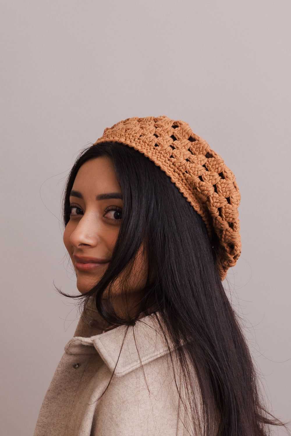 Darling Crochet Knitted Beret Beanies One Size / Camel