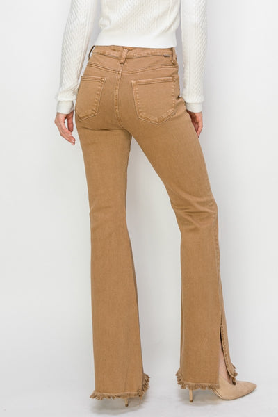 RISEN Camel Side Slit Flare Jeans