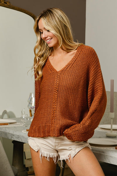 V-Neck Cable Knit Sweater