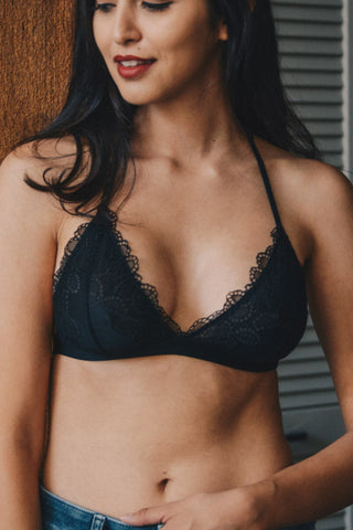 Eyelet Lace T-Back Bralette XS/S / Black