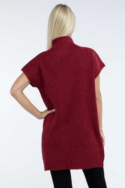 Mock Neck Short Sleeve Sweater Dress with Pocket (6 colors)