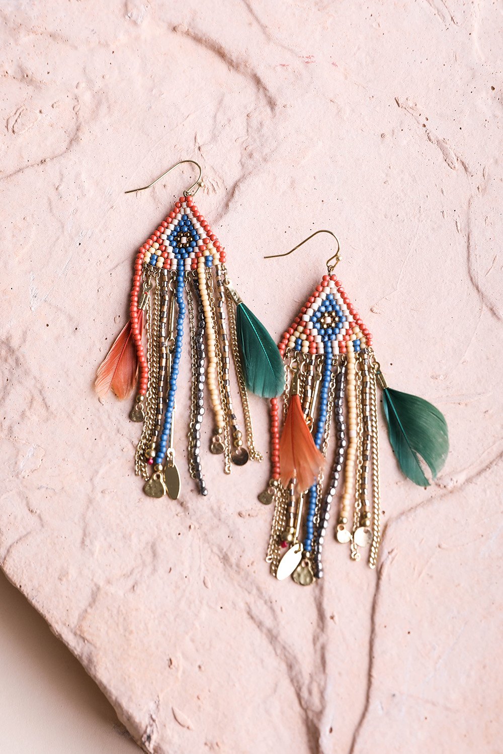 Earrings SAMPLE Rust Beaded Feather