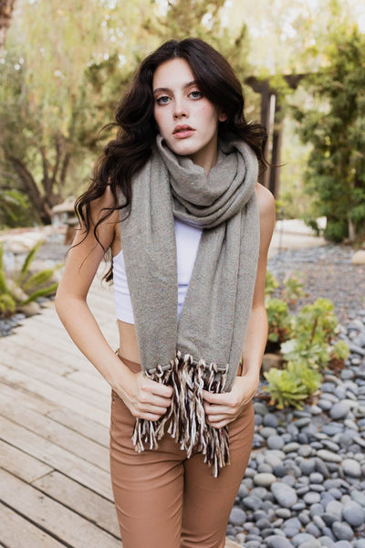 Frayed Bohemian Flow Scarf Scarves One Size / Gray