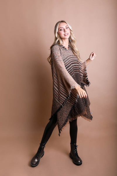 Herringbone Hooded Poncho Ponchos