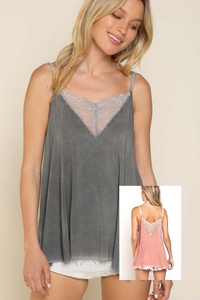 V-camisole Tank with Lace on Front