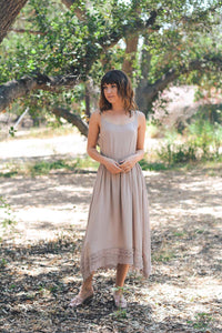Lace Trim Cotton Slip Dress XS/S / Taupe