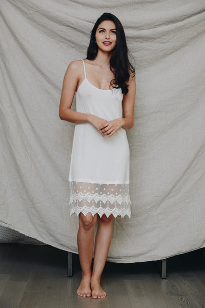 Polkadot Lace Slip Dress Small / Ivory