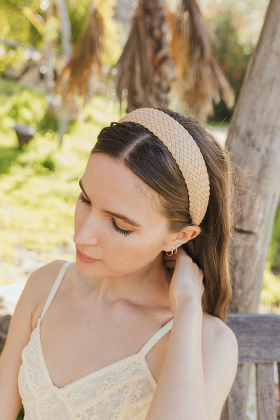 Solid Shade Woven Headband Accessories Beige