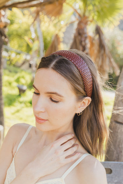 Solid Shade Woven Headband Accessories Brown