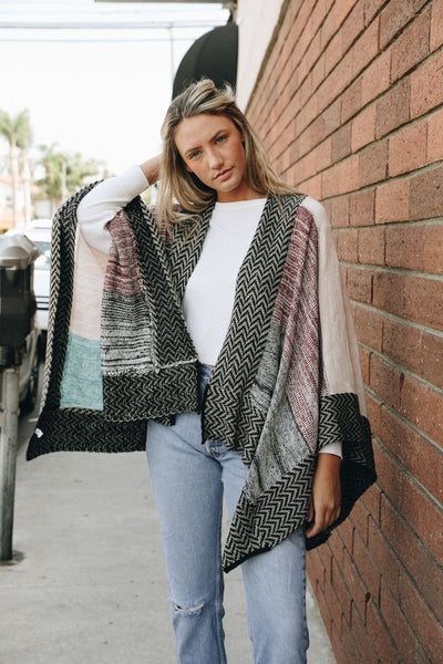 Space Knit Colorblock Ruana Ponchos