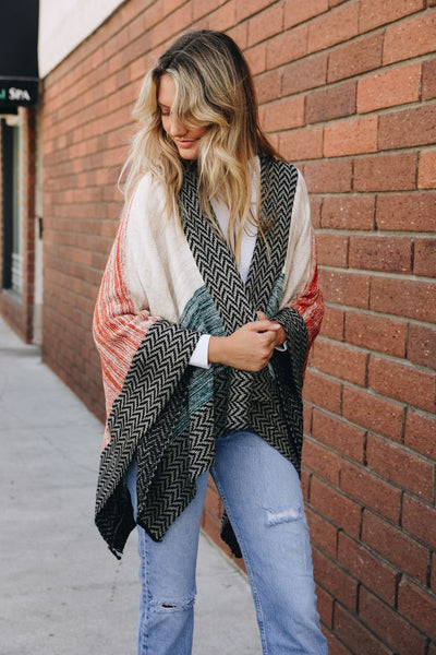 Space Knit Colorblock Ruana Ponchos