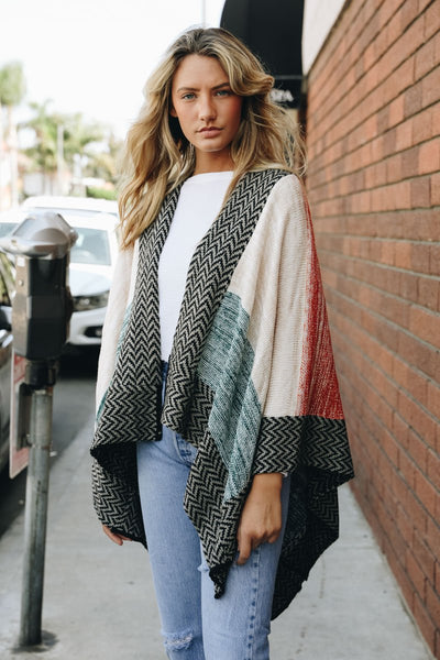 Space Knit Colorblock Ruana Ponchos Peach
