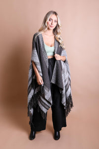 Stripe Bohemian Ruana Wrap Ponchos Charcoal