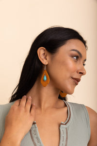 Western Leather Cutout Earrings w/ Turquoise Stone