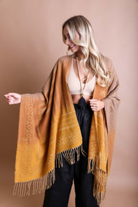 Western Style Colorblend Tassel Serape Ponchos Camel