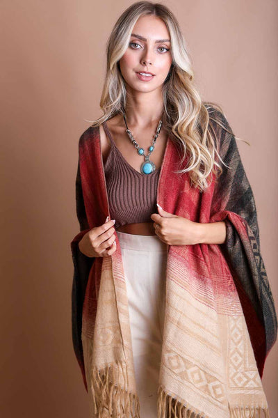 Western Style Colorblend Tassel Serape Ponchos