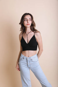 Y-Neck Plunge Crop Top Small / Black