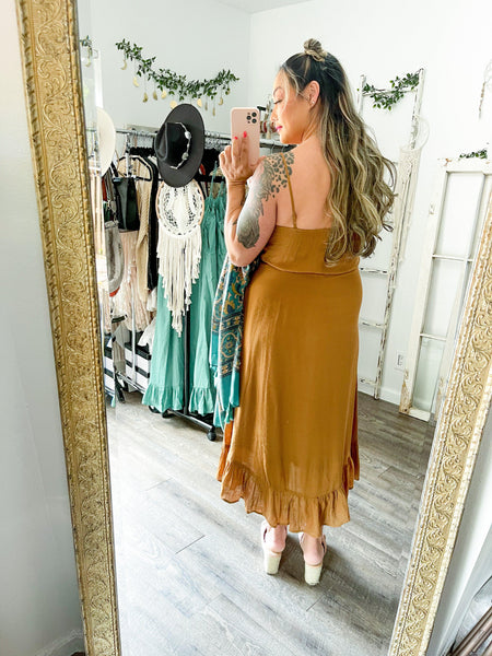 Small or Large // Tan Button Front Midi Dress