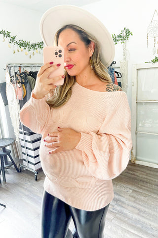 Size Large // Blush Off The Shoulder Sweater