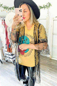 Size Small // Black Kimono with Gold Sequins