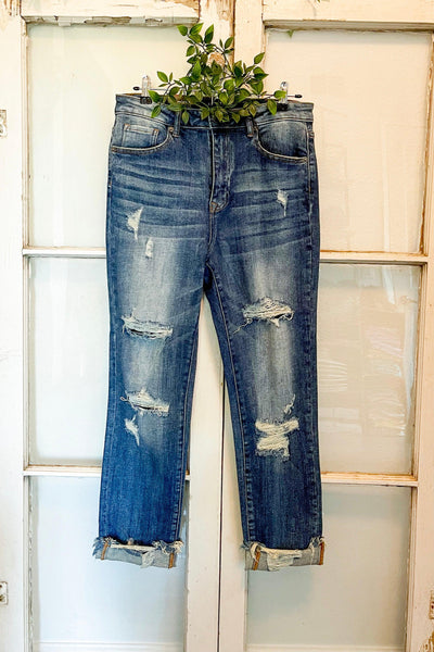 Size 8 & 12 // High Rise Distressed Straight Leg Jeans