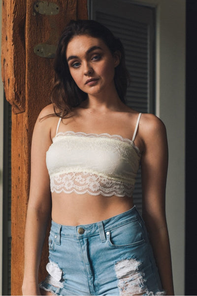 Wide Lace Bandeau Bralette Small / Ivory