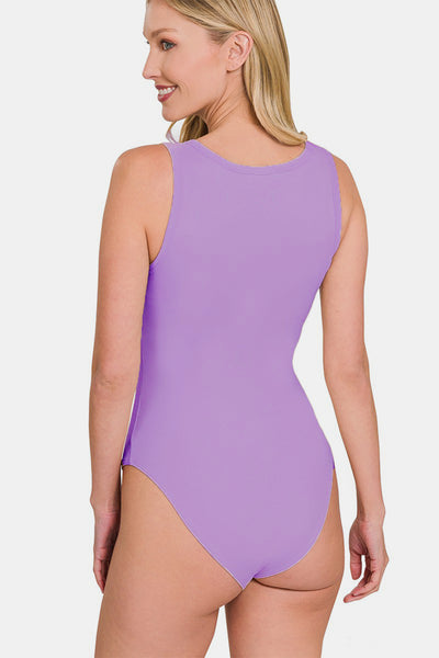 Lavender Notched Sleeveless Bodysuit