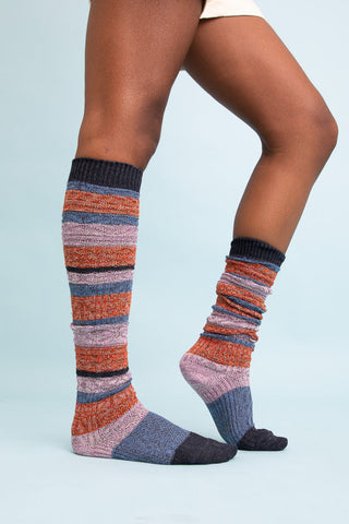 Boho Stripe Boot Socks One Size / Gray