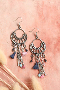 Dangling Rose Quartz & Fringe Earrings Jewelry