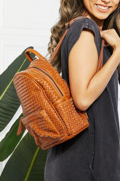 Faux Leather Woven Backpack