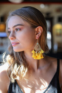 Filigree Raffia Tassel Earrings Jewelry Yellow