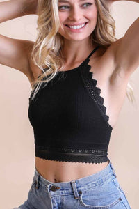 High Neck Crochet Trim Bralette Small / Black