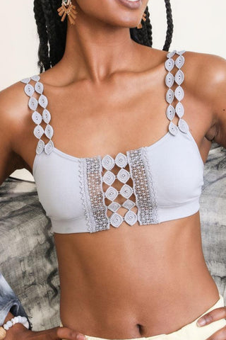Hippie Eye Lace Applique Bralette XS/S / Gray
