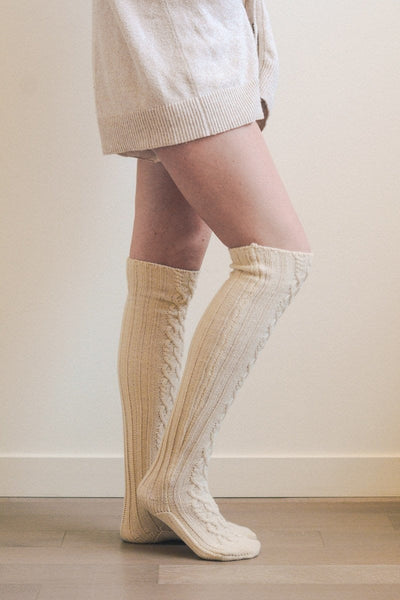 Knee High Cable Knit Socks Hats & Hair Ivory