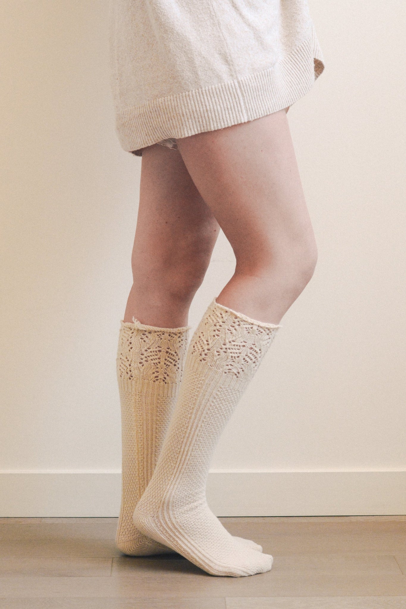 Knee High Pointelle Ribbed Socks Hats & Hair Oatmeal