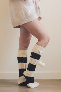 Knee High Striped Pom Socks Hats & Hair Black/White
