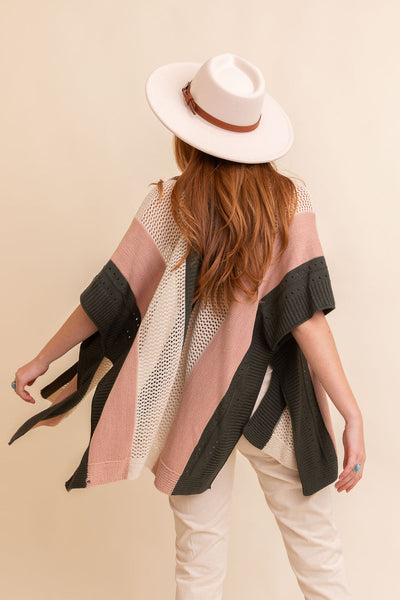 Multi-colored Striped Knit Poncho❤ Ponchos