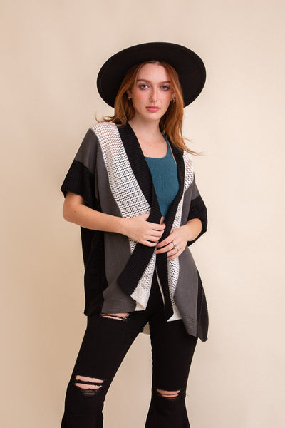 Multi-colored Striped Knit Poncho❤ Ponchos One Size / Gray